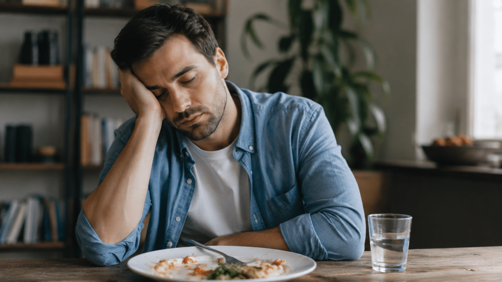 Persona stanca e assonnata dopo i pasti per glicemia alta