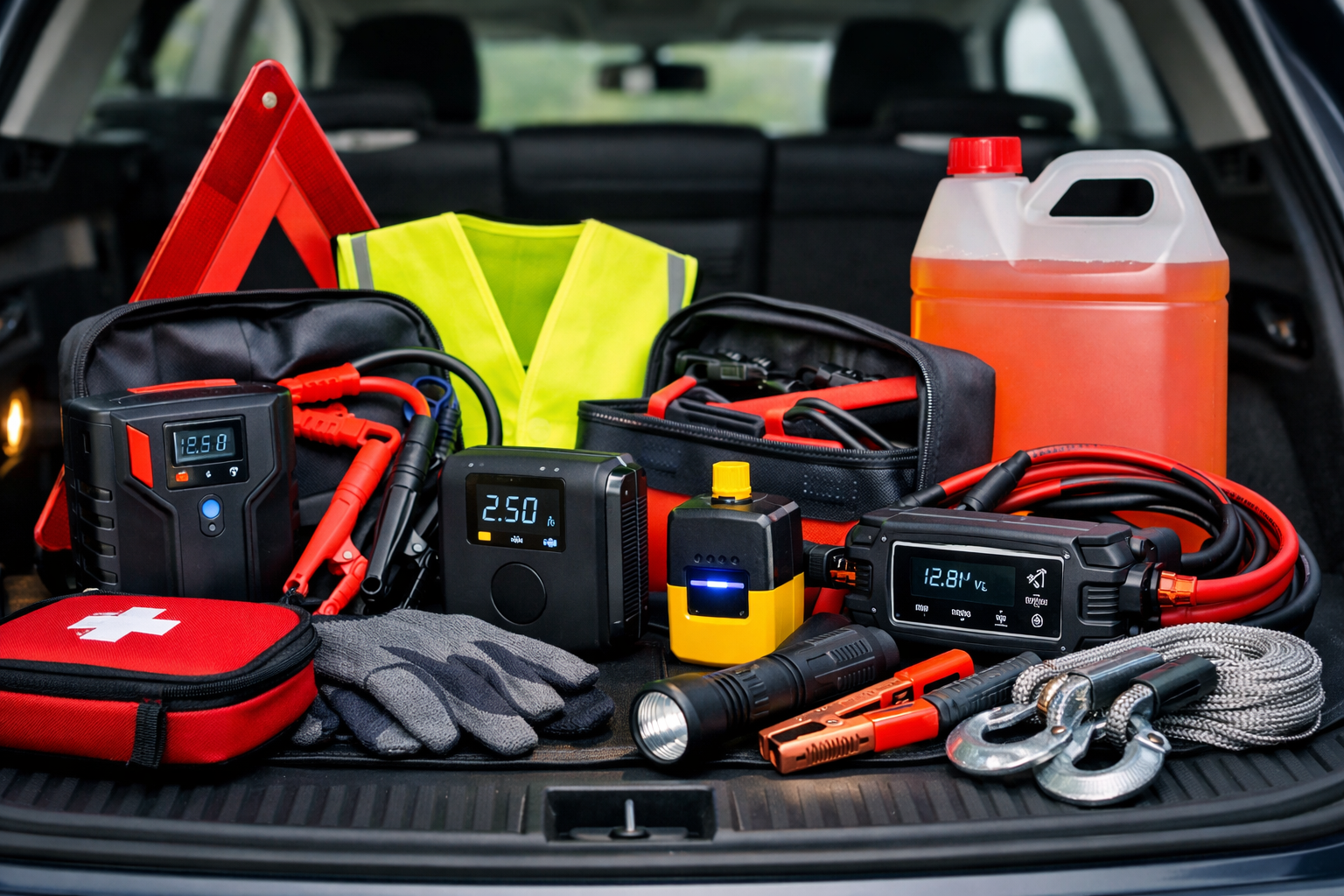 Accessori auto indispensabili nel bagagliaio: kit emergenza, booster, compressore e attrezzi