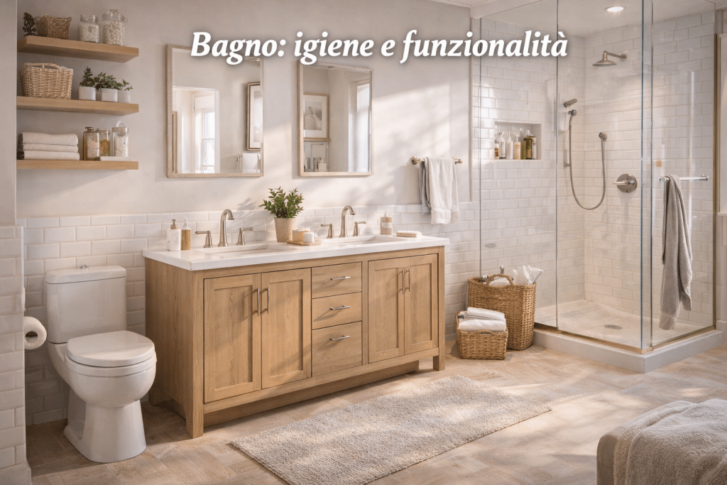 Clean and organized bathroom with functional spaces and hygienic environment.