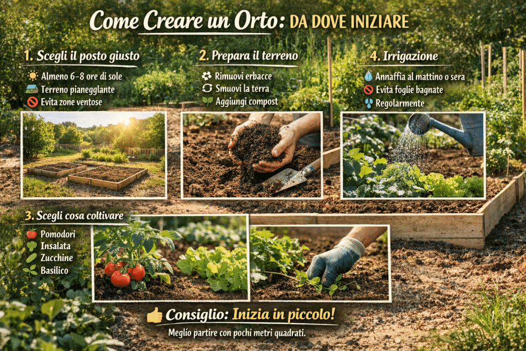 Home vegetable garden in the backyard with neat flower beds, tilled soil and sunlit young plants