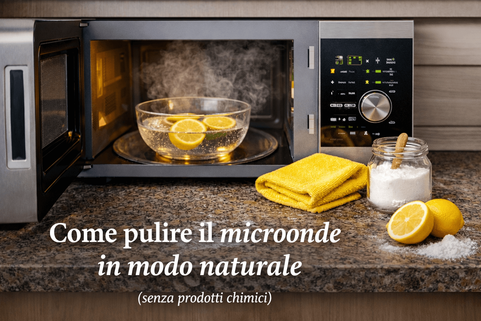 Pulizia naturale del microonde con limone e bicarbonato