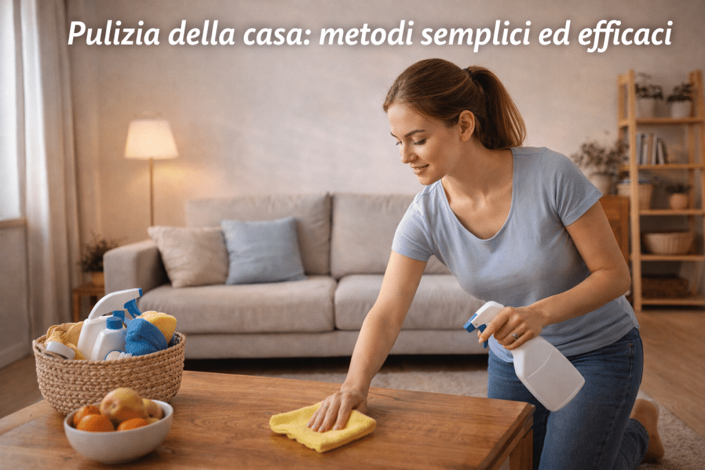 Person who cleans house easily and effectively with natural products in a bright and tidy environment.