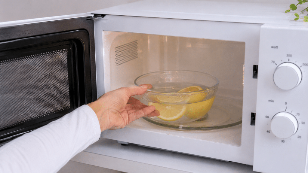 Cleaning your microwave with steam and lemon to eliminate grease and bad odors.
