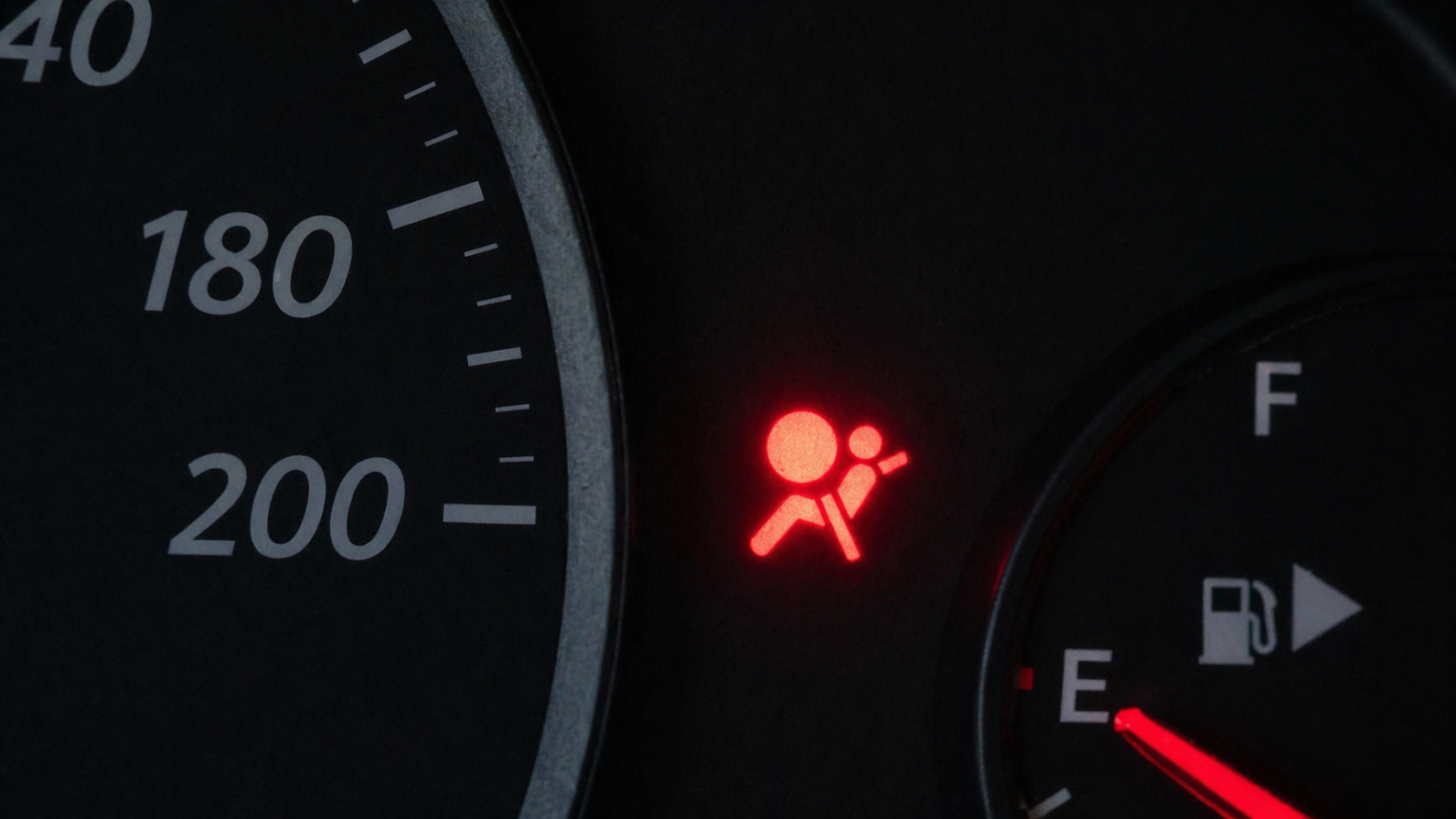 Spia airbag accesa sul cruscotto di un’auto moderna
