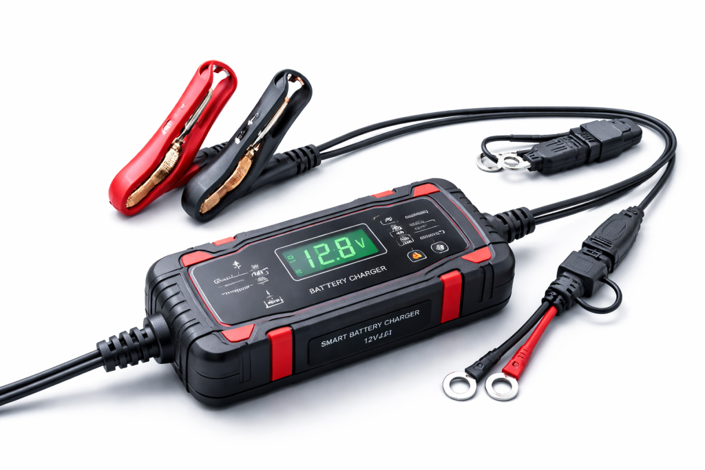 caricabatteria collegato a batteria auto