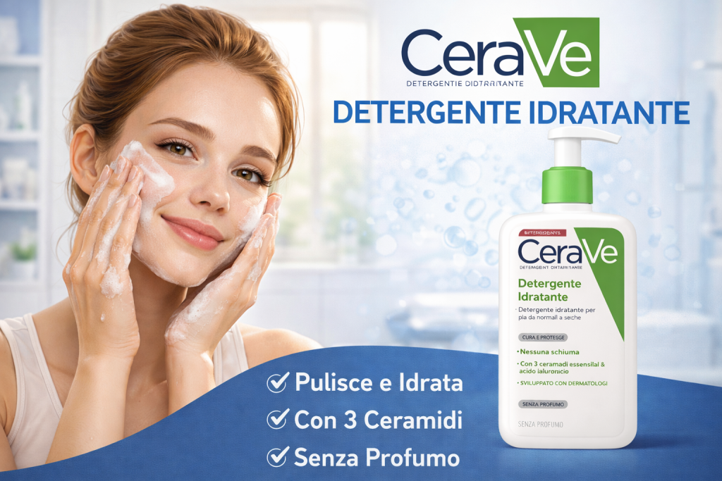 CeraVe Detergente Idratante per la pulizia delicata del viso su pelle secca e sensibile
