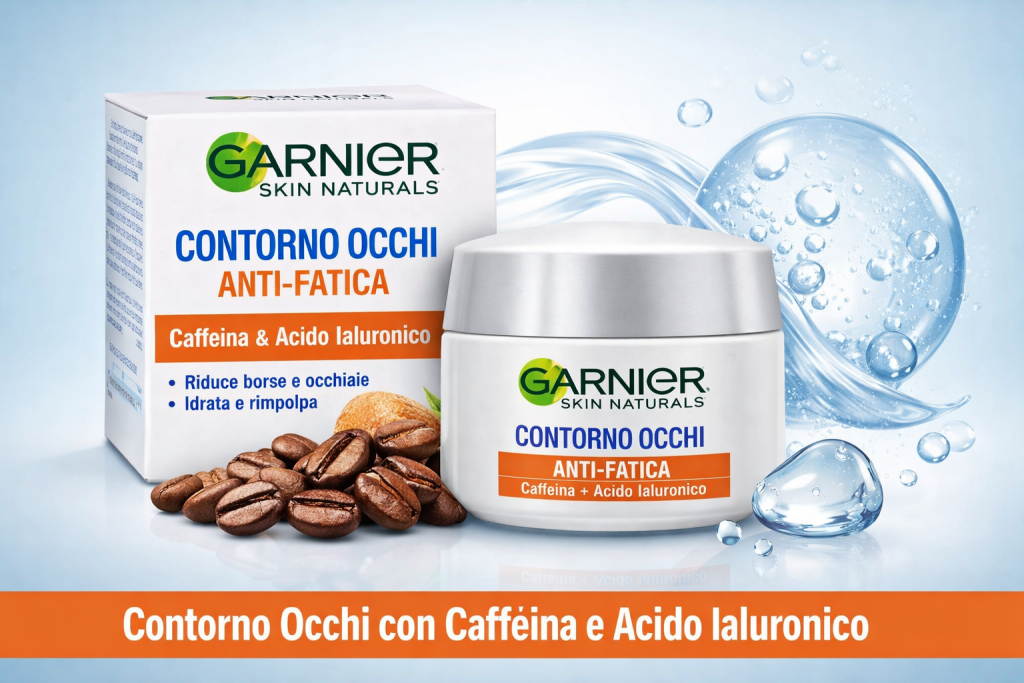 Contorno occhi Garnier con caffeina e acido ialuronico per ridurre borse e occhiaie