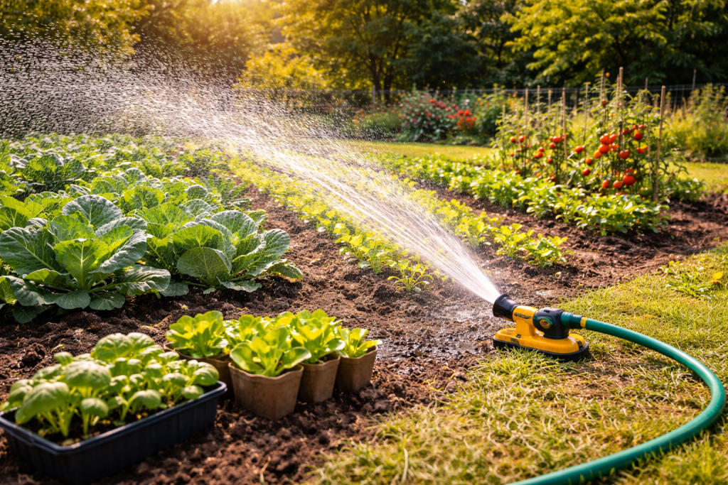 irrigazione dell’orto in giardino con irrigatore automatico