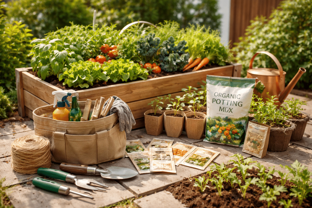 Kit orto urbano completo su balcone con vasi, piante aromatiche e attrezzi