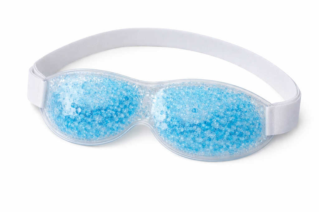 “Maschera occhi in gel freddo con perline blu per ridurre borse e gonfiore”