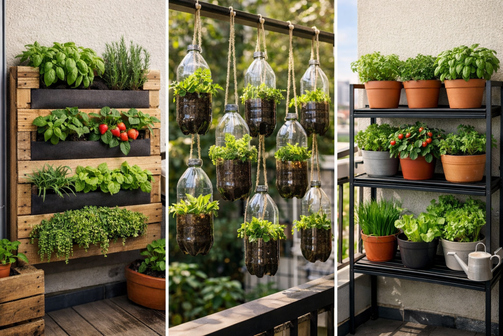 vertical garden balcony pallet systems bottles shelves