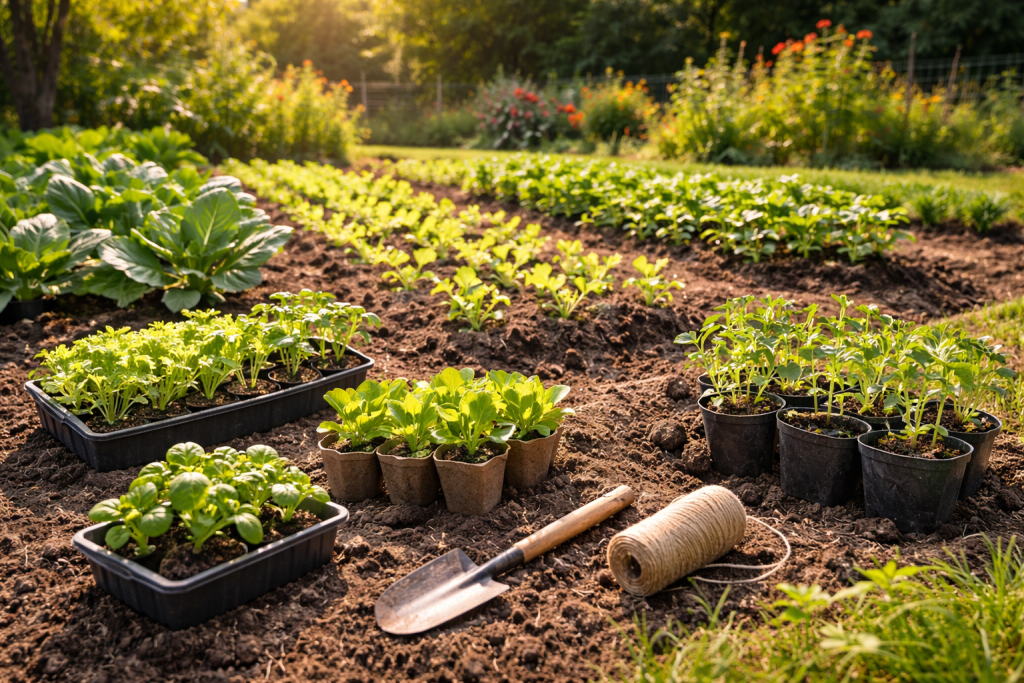 piantine di ortaggi pronte per il trapianto nell’orto in giardino