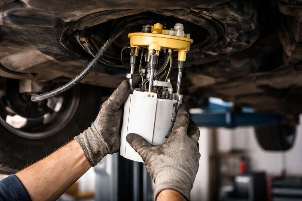 Pompa carburante elettrica per auto installata nel serbatoio.