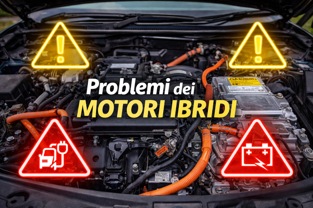 Sistema motore ibrido con batteria e componenti elettrici durante diagnosi guasto