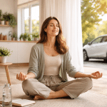 Relaxed person at home while practicing mindfulness in a bright environment