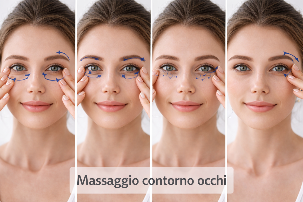 “Schema del massaggio del contorno occhi per ridurre borse, gonfiore e occhiaie”