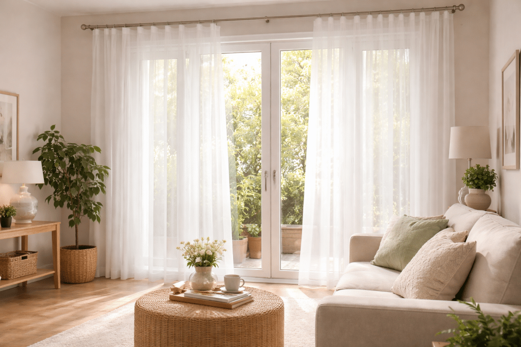 Tende leggere filtranti con luce naturale che entra dalla finestra