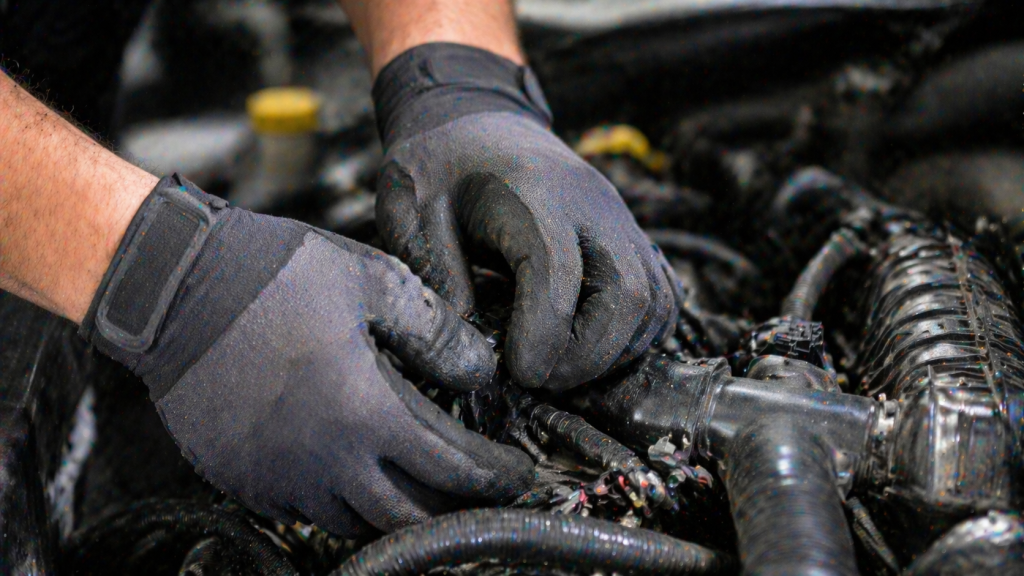 Guanti da meccanico per lavori di manutenzione auto nel vano motore