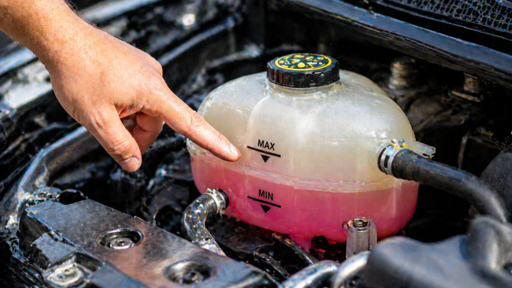 Controllo del livello del liquido refrigerante nella vaschetta del motore di un’auto