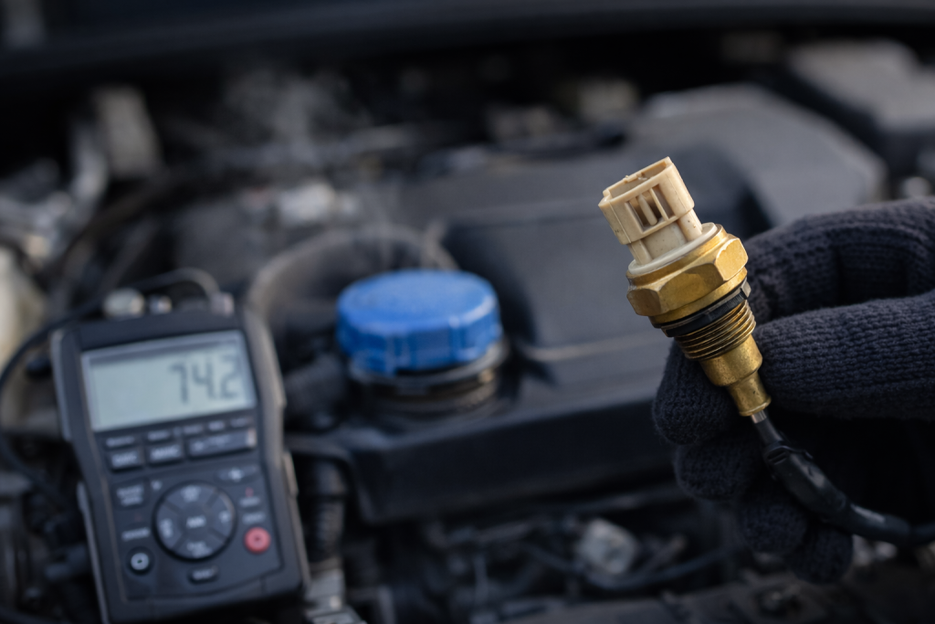 Sensore temperatura motore nel vano motore durante controllo tecnico