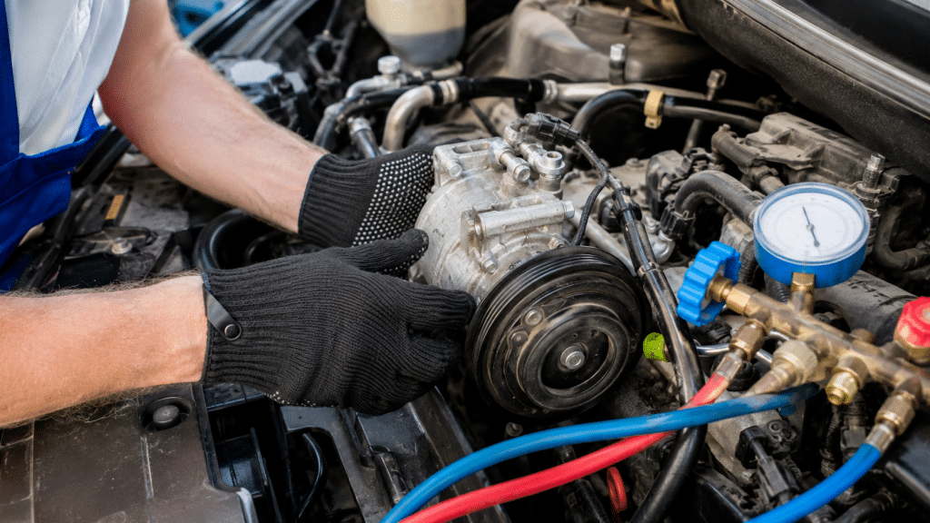 Check the air conditioning compressor in the engine compartment