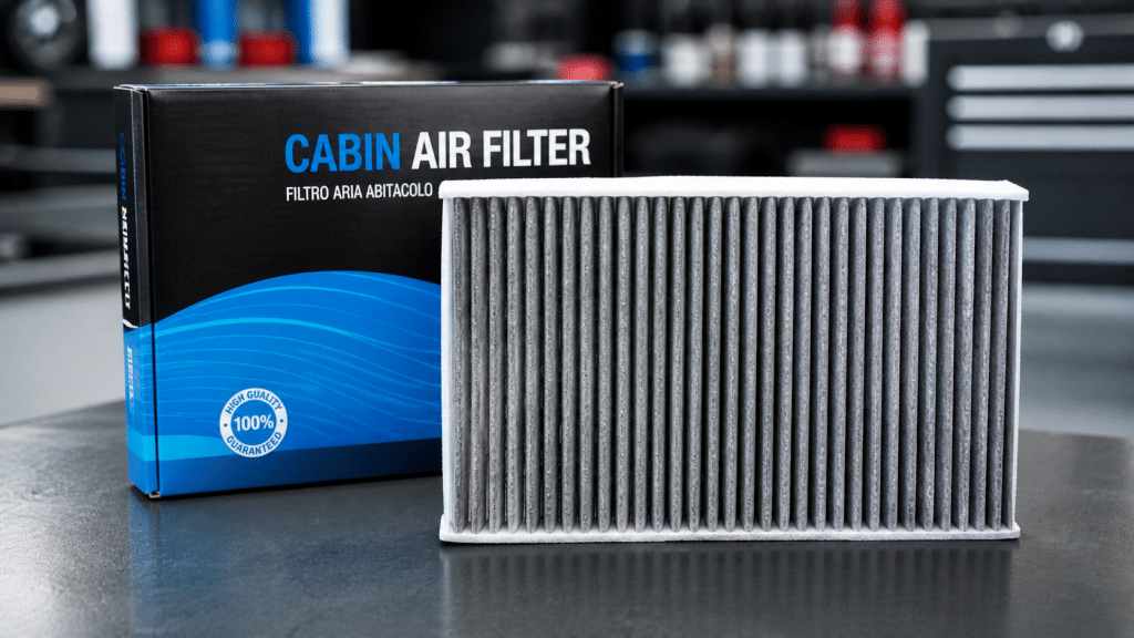 filtro abitacolo universale nuovo per auto su sfondo pulito