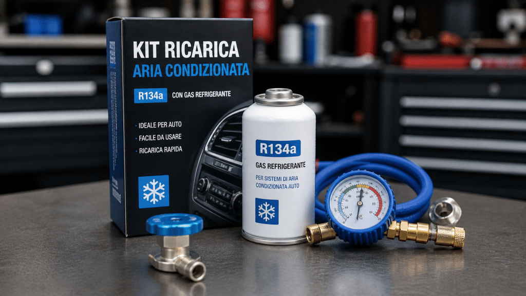 kit ricarica aria condizionata auto con bomboletta e tubo di collegamento