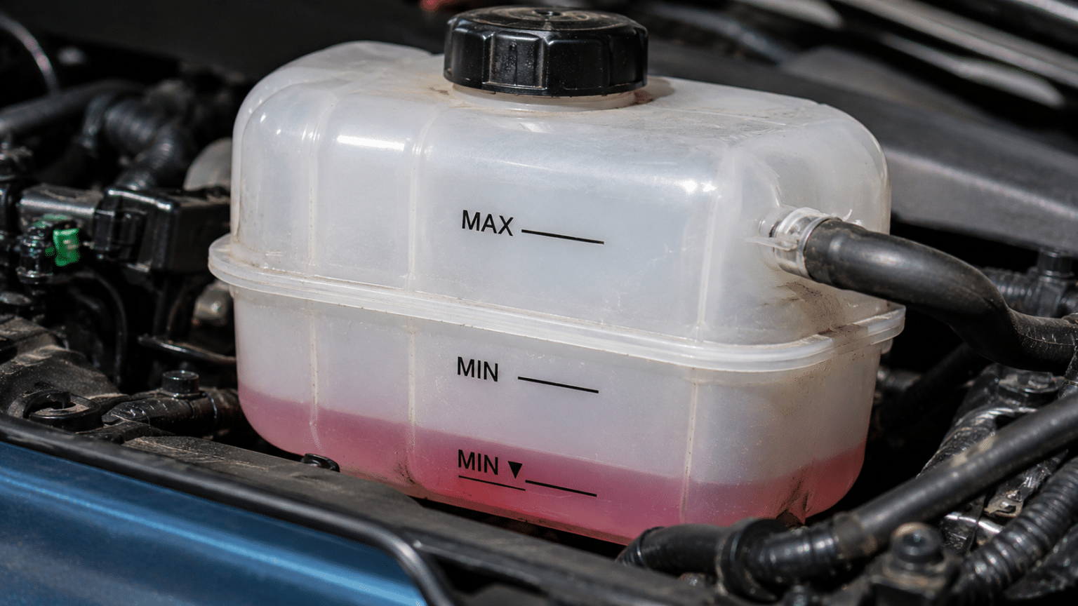 Car coolant below the minimum level in the tank