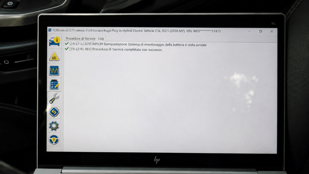 Battery Monitoring System reset completed with FORScan after battery replacement on Ford Kuga Plug-in Hybrid
