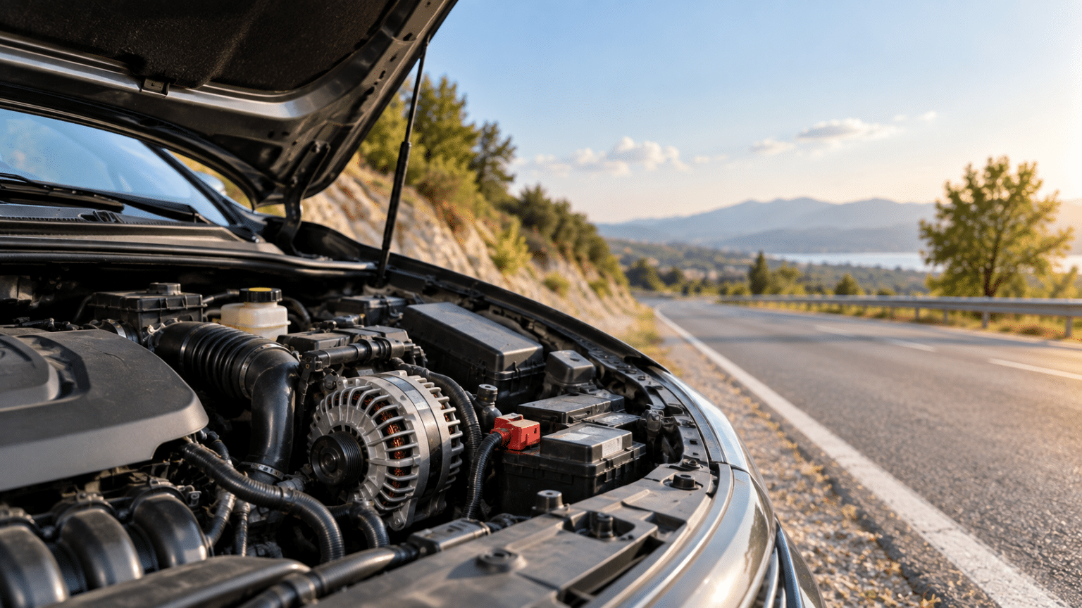 Alternatore rotto nel vano motore dell'auto