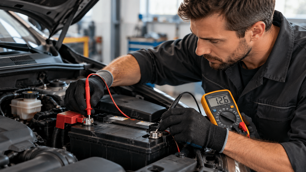 Car battery check with multimeter