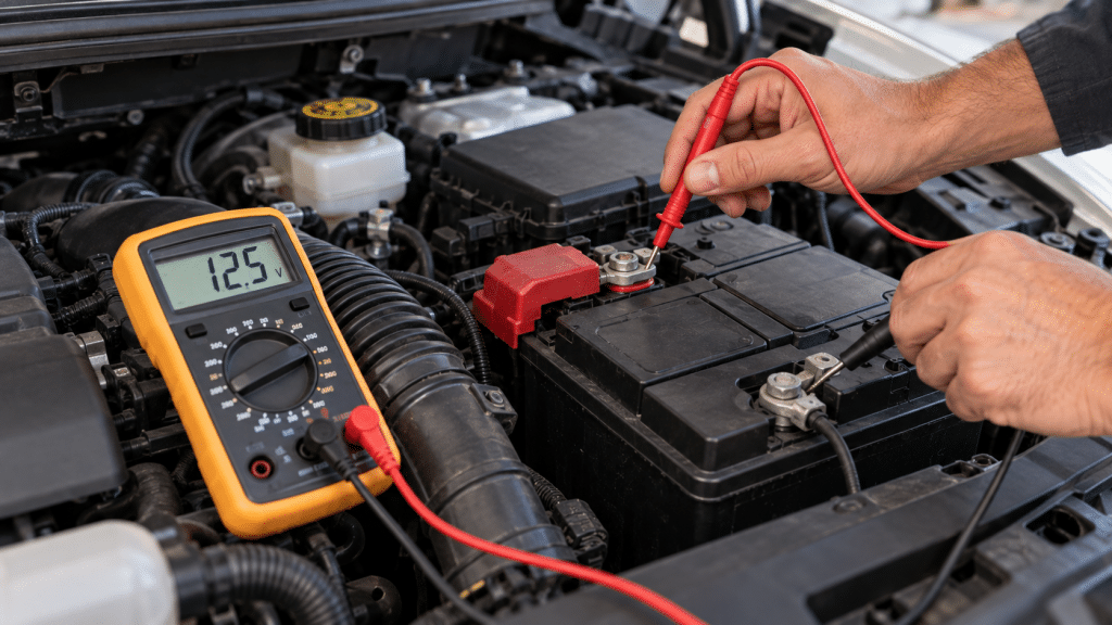 Controllo tensione batteria auto ferma con multimetro
