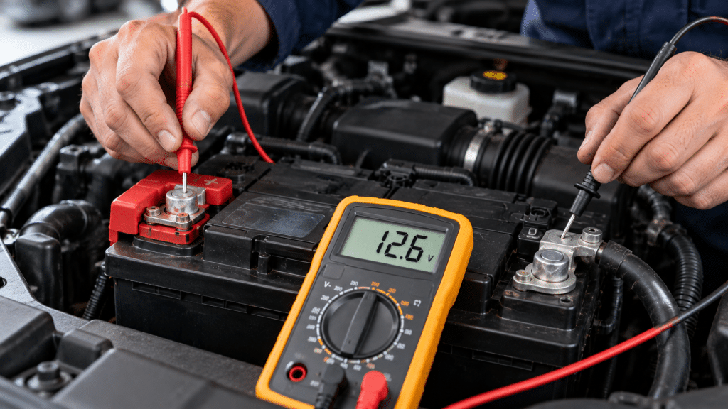 measure car battery with digital multimeter