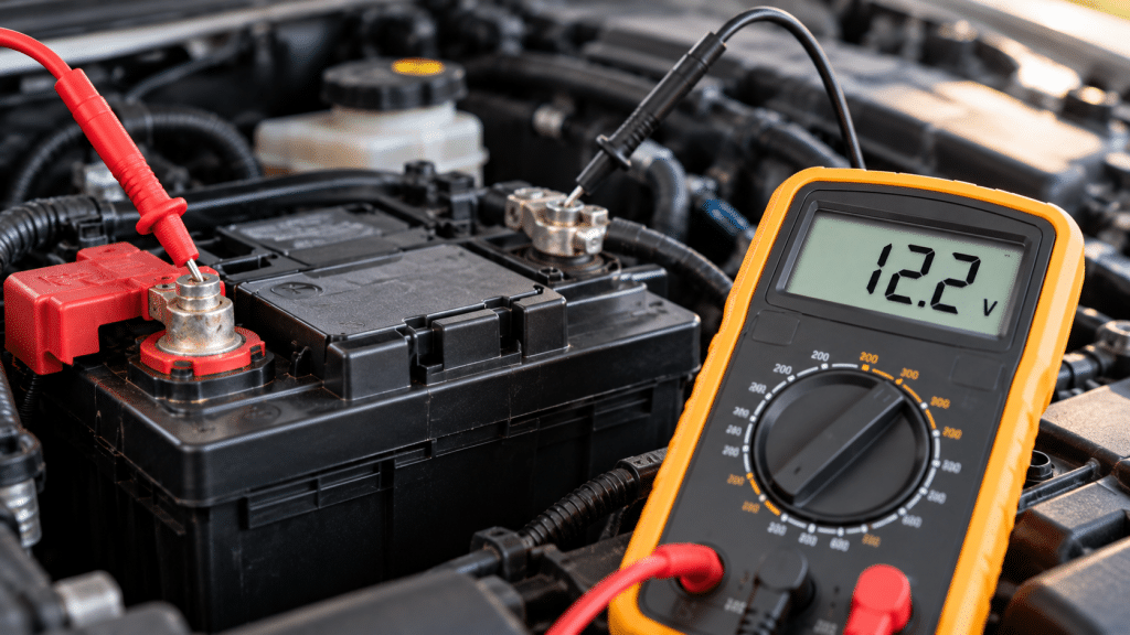 12.2 volt car battery voltage on the multimeter