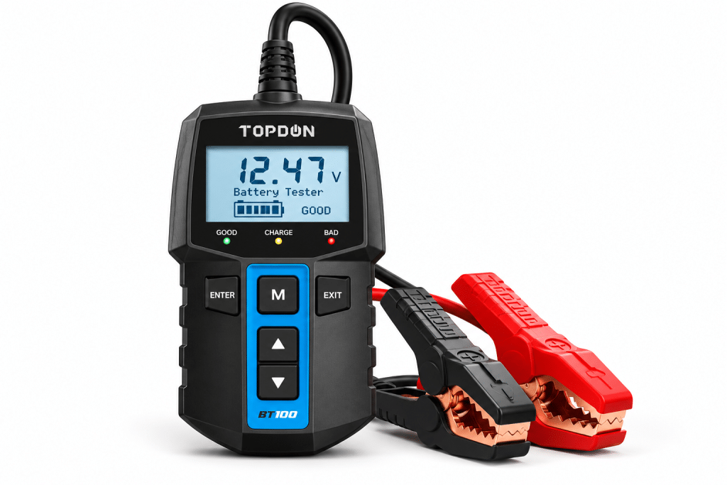 TOPDON BT100 12V Car Battery Tester with Digital Display and Terminals